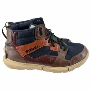 Sorel Men’s High-Top Sneakers Navy Brown Leather Lace-Up Casual Shoes Size 10